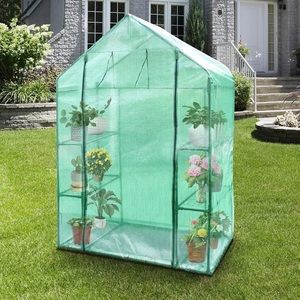 LEBLEBALL Walk-in Greenhouse for Outdoors,4 Tier Green House w/ PE Cover Anchors